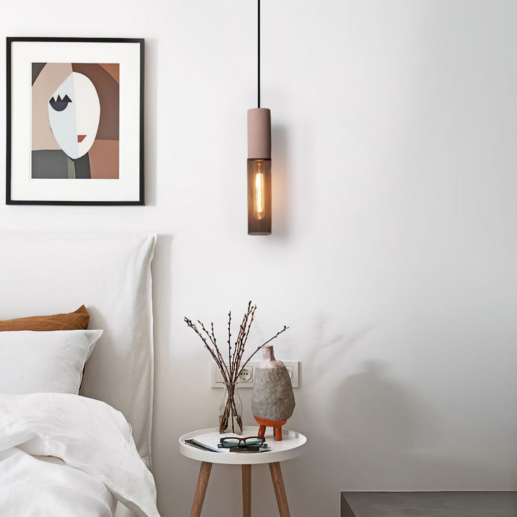 Industriell pendellampe med sement og svart netting — 6 former – Lamylie