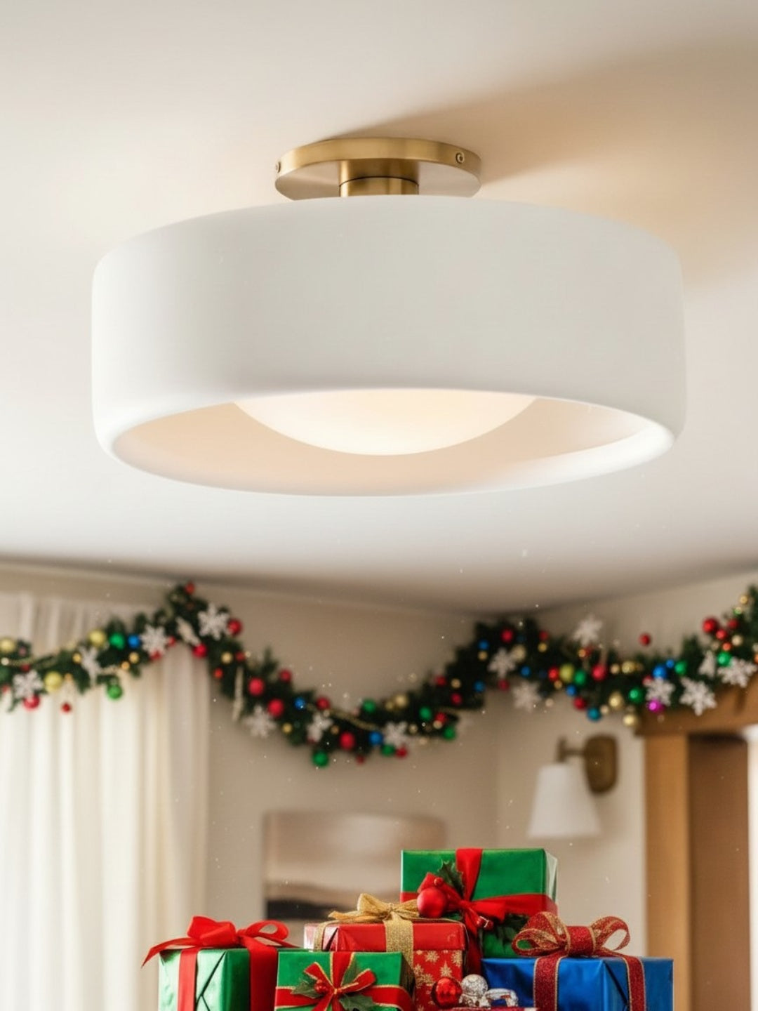 Porcelain Ceiling Lamp with Sleek Mounting | Modern Low Profile Lamp Ceramic Surface Lighting - Lamylie