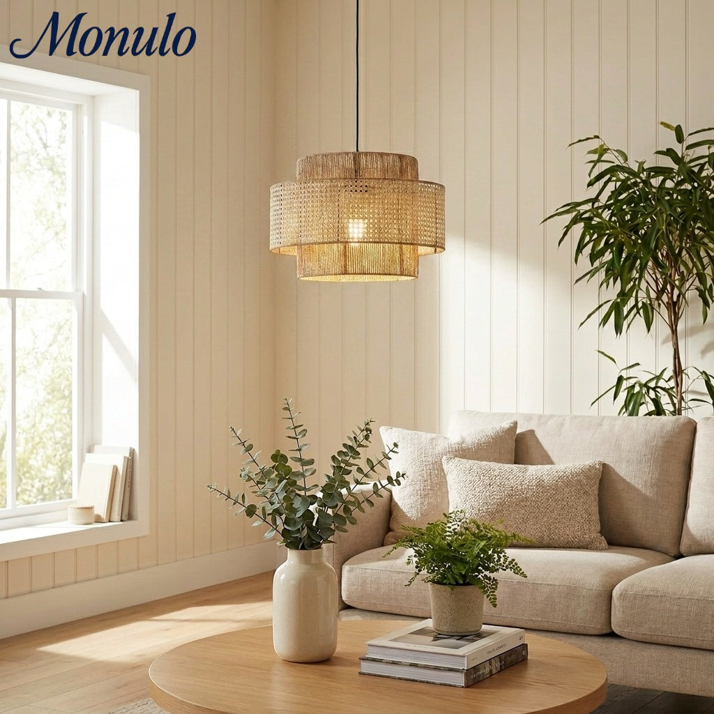 Handwoven Hemp Pendant Lamp in Zen Style | Natural Rattan Drum Lamp for Rustic Atmosphere - Lamylie