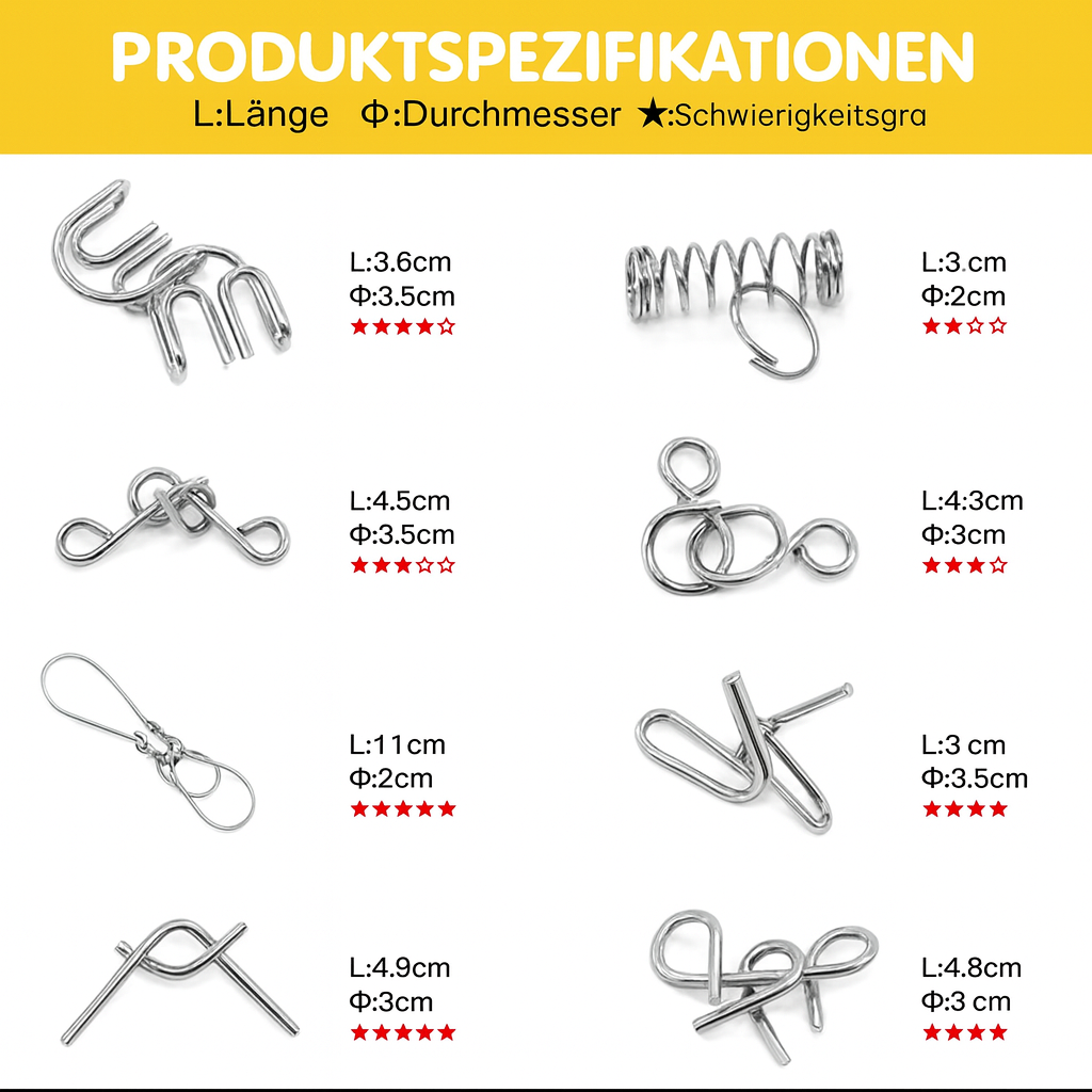 Metall-Puzzleset mit 8 Teilen für Puzzlebegeisterte – Lamylie