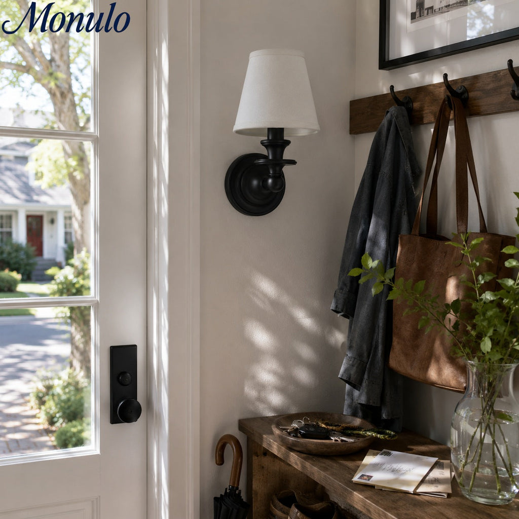 Wall Lamp with Fabric Shade and Gooseneck Arm | Wrought Iron Fixture with Adjustable Reading Lamp - Lamylie