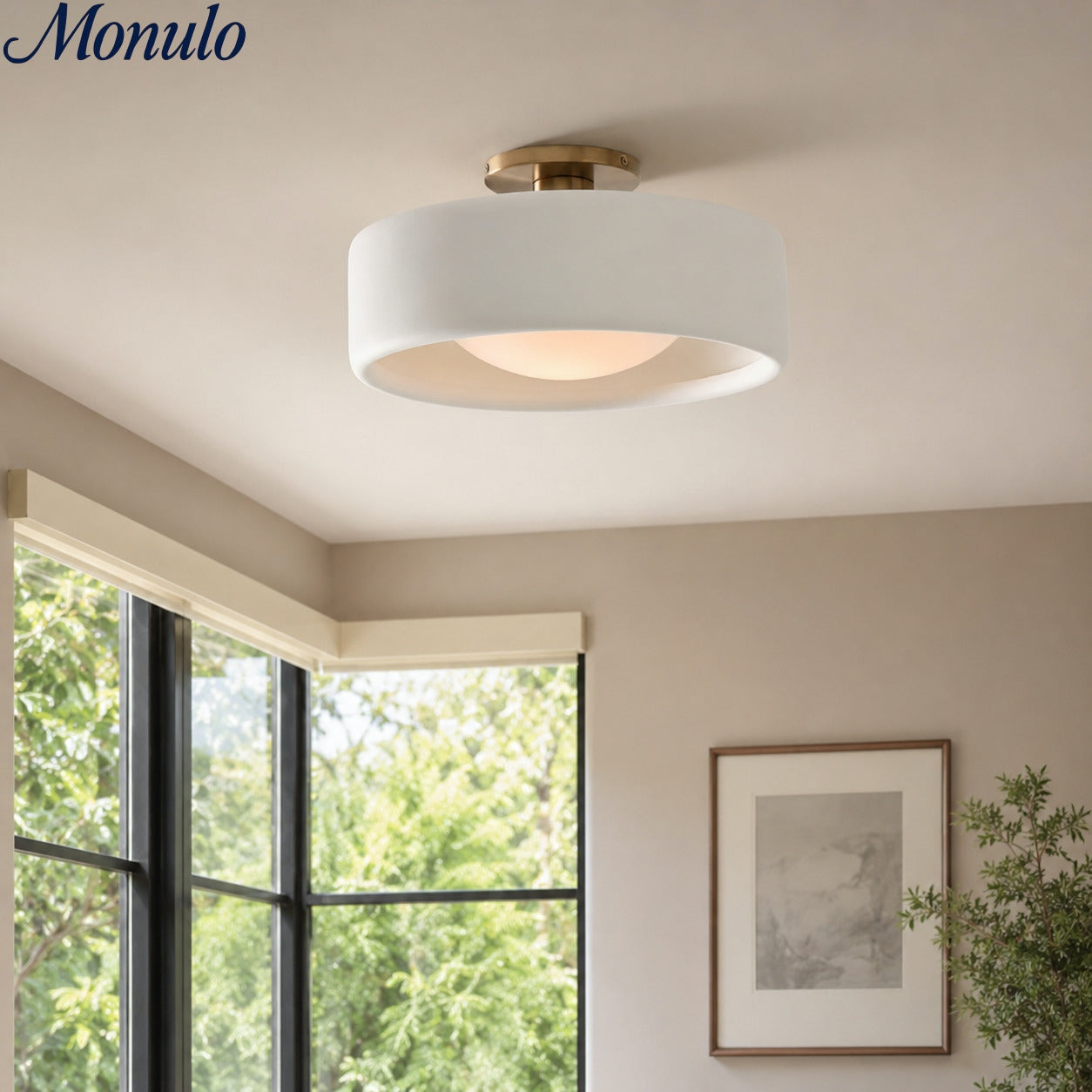 Porcelain Ceiling Lamp with Sleek Mounting | Modern Low Profile Lamp Ceramic Surface Lighting - Lamylie