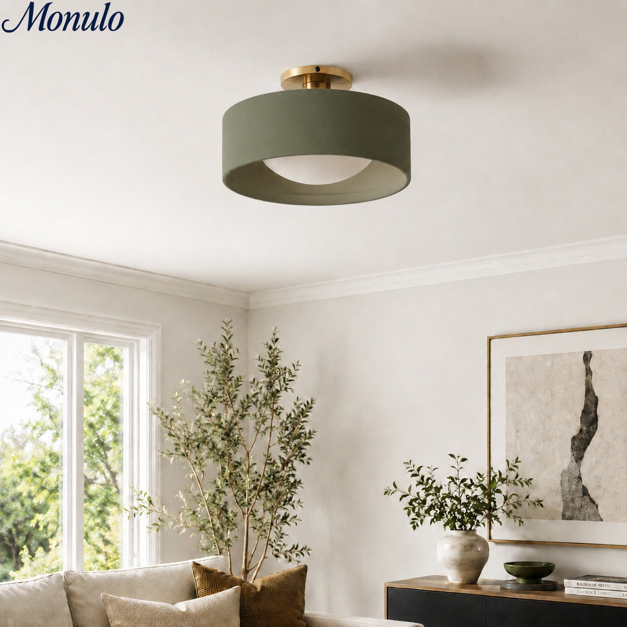 Porcelain Ceiling Lamp with Sleek Mounting | Modern Low Profile Lamp Ceramic Surface Lighting - Lamylie