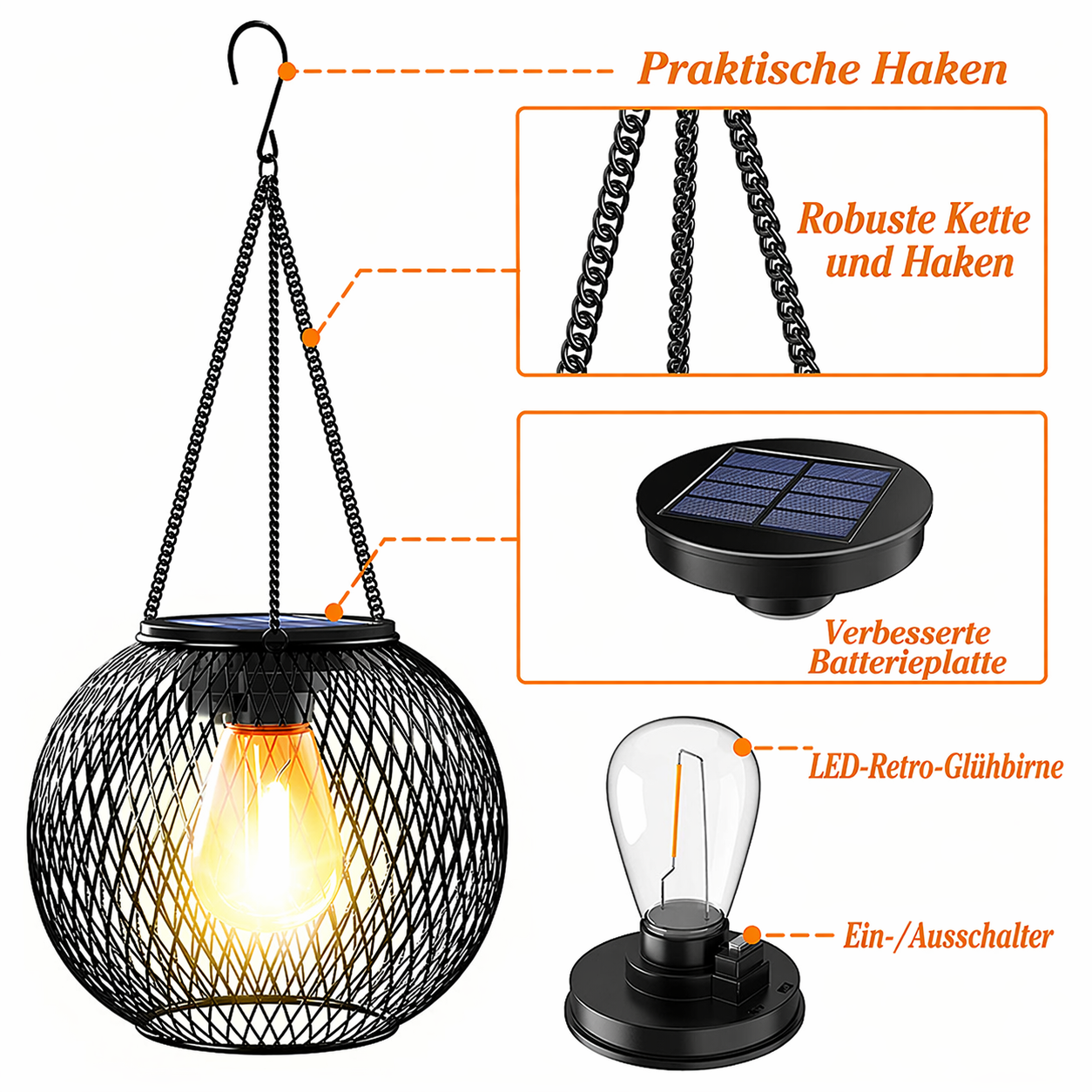 Metallische Retro-Solarleuchte für den Garten – Lamylie