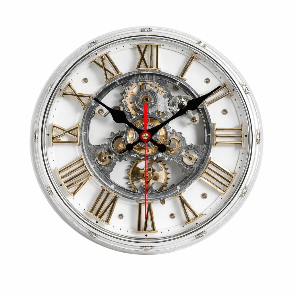 Gearwood 2D Gear Motif Wall Clock — Vintage Mechanical Style