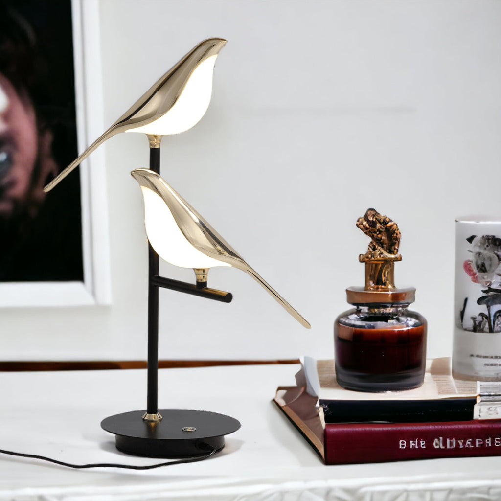 Goldene Vogel-Tischlampe LED Skandinavisches Design Warmweiß Ambientebeleuchtung Wohnzimmer Schlafzimmer Dekorativ - Lamylie