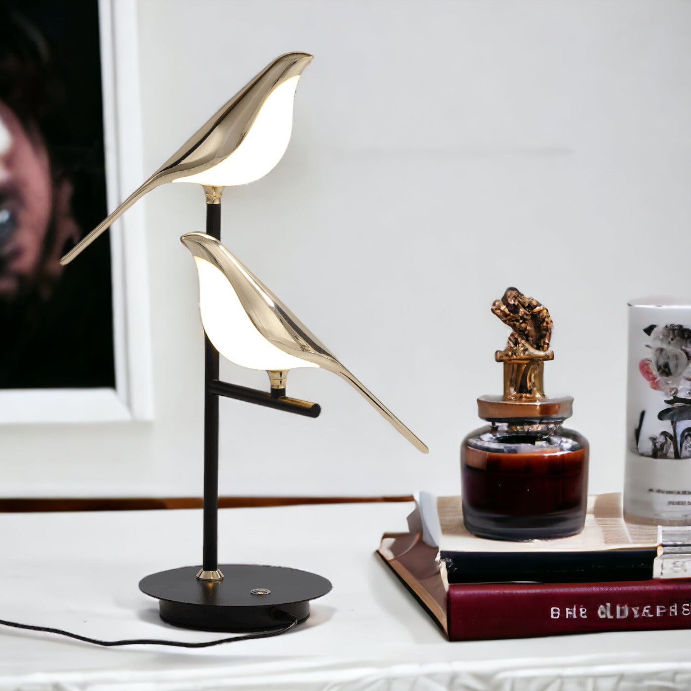 Goldene Vogel-Tischlampe LED Skandinavisches Design Warmweiß Ambientebeleuchtung Wohnzimmer Schlafzimmer Dekorativ - Lamylie
