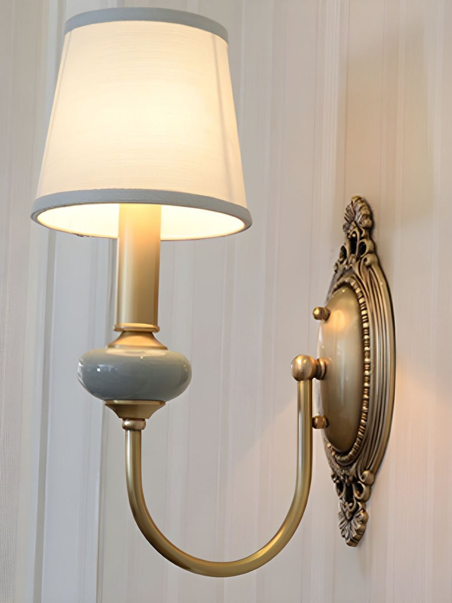 Ceramic Wall Lamp with Fabric Shade - 1 or 2 Light Points - E27 - Various Colors & Styles - Lamylie