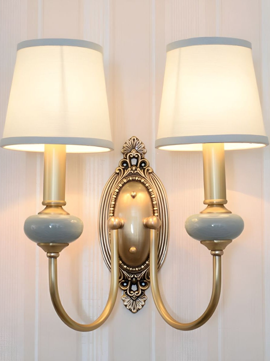 Ceramic Wall Lamp with Fabric Shade - 1 or 2 Light Points - E27 - Various Colors & Styles - Lamylie