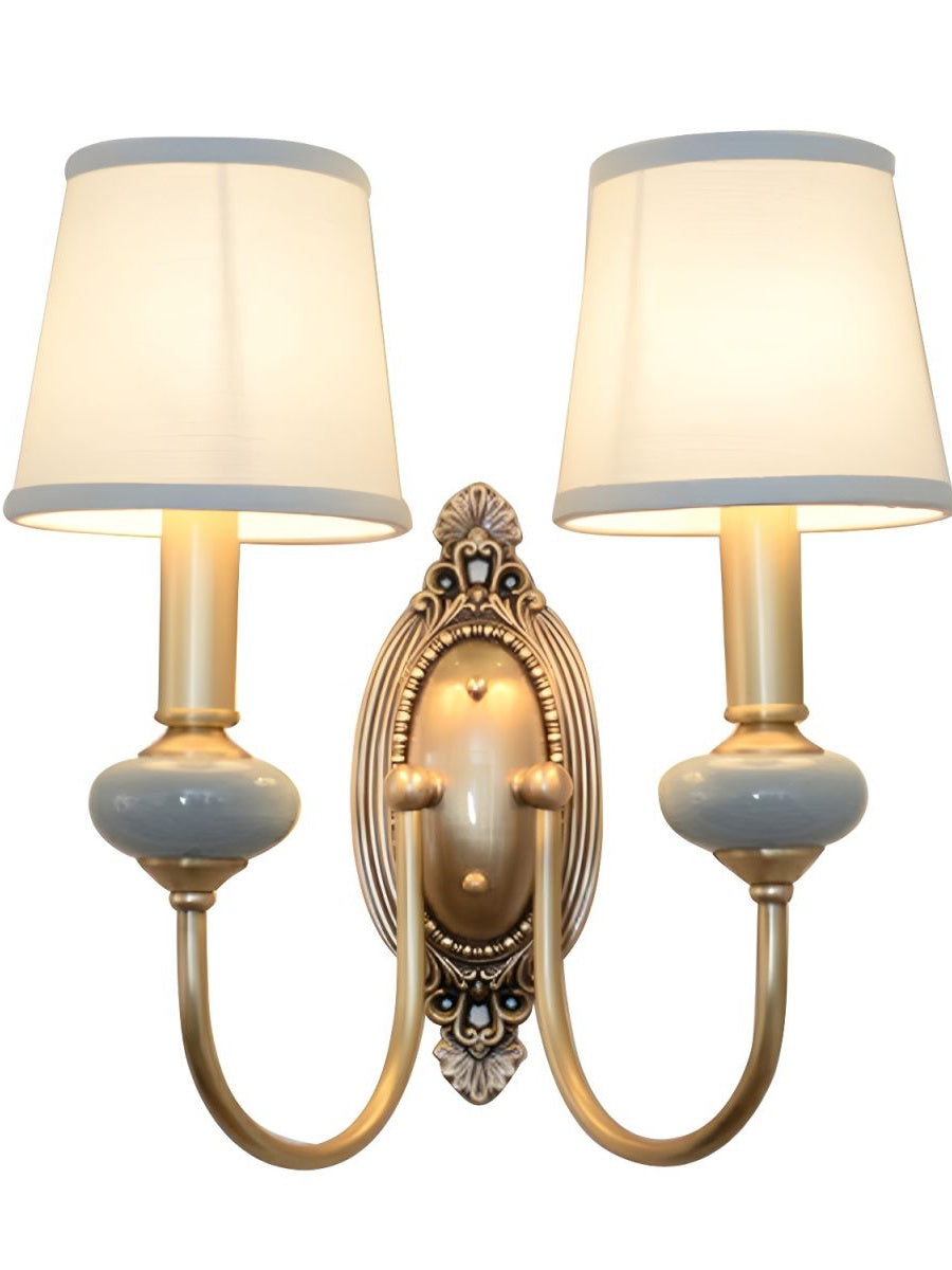 Ceramic Wall Lamp with Fabric Shade - 1 or 2 Light Points - E27 - Various Colors & Styles - Lamylie