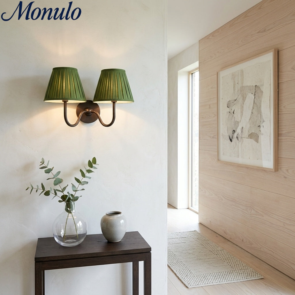 Wall Lamp with Pleated Fabric Shade | Classic Lighting for Bedroom and Living Room - Lamylie