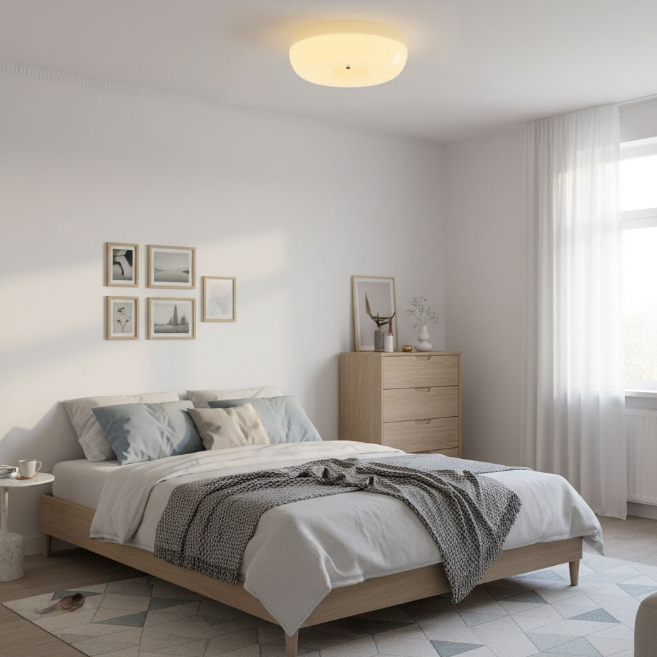 Ceiling Lamp Milk Glass 32|46 cm | Glass Globe with Silver Accent | Dimmable Ceiling Light Warm White - Lamylie