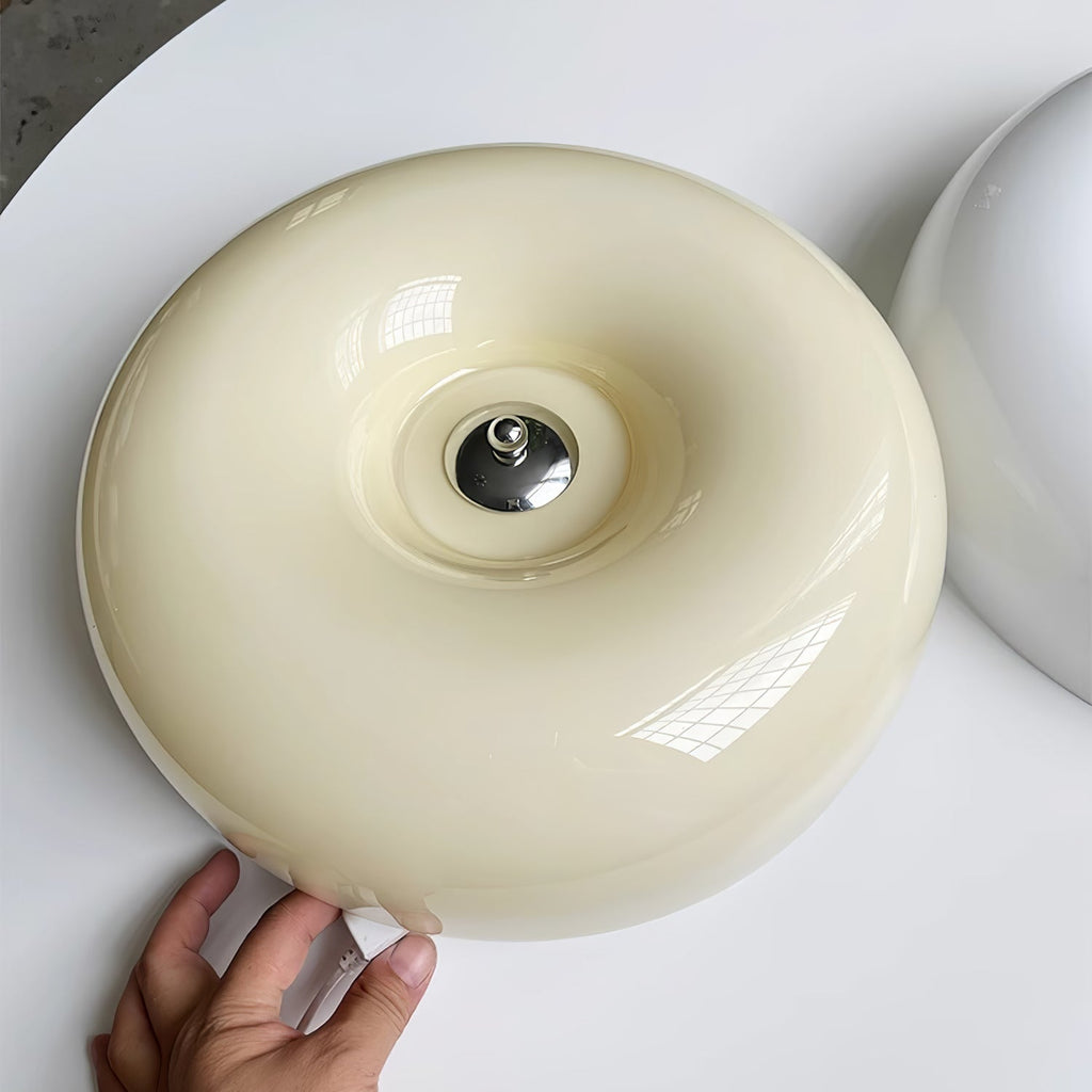 Ceiling Lamp Milk Glass 32|46 cm | Glass Globe with Silver Accent | Dimmable Ceiling Light Warm White - Lamylie
