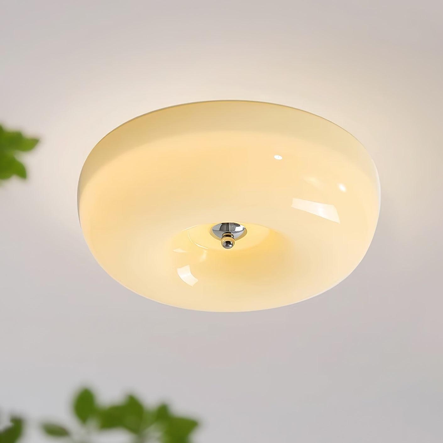 Ceiling Lamp Milk Glass 32|46 cm | Glass Globe with Silver Accent | Dimmable Ceiling Light Warm White - Lamylie