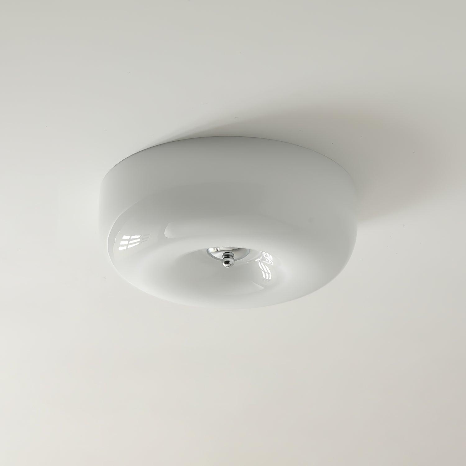 Ceiling Lamp Milk Glass 32|46 cm | Glass Globe with Silver Accent | Dimmable Ceiling Light Warm White - Lamylie