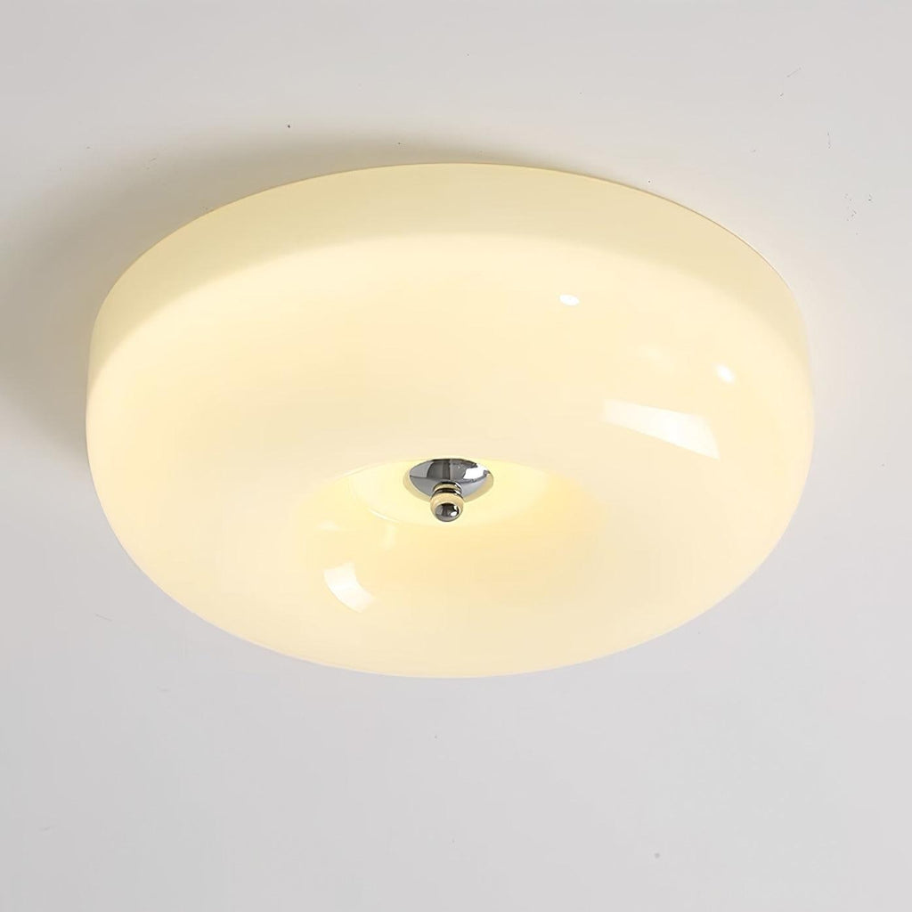 Ceiling Lamp Milk Glass 32|46 cm | Glass Globe with Silver Accent | Dimmable Ceiling Light Warm White - Lamylie