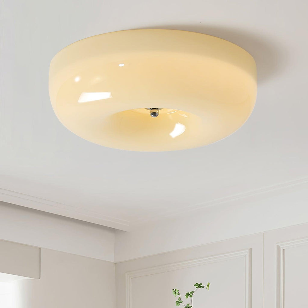Ceiling Lamp Milk Glass 32|46 cm | Glass Globe with Silver Accent | Dimmable Ceiling Light Warm White - Lamylie