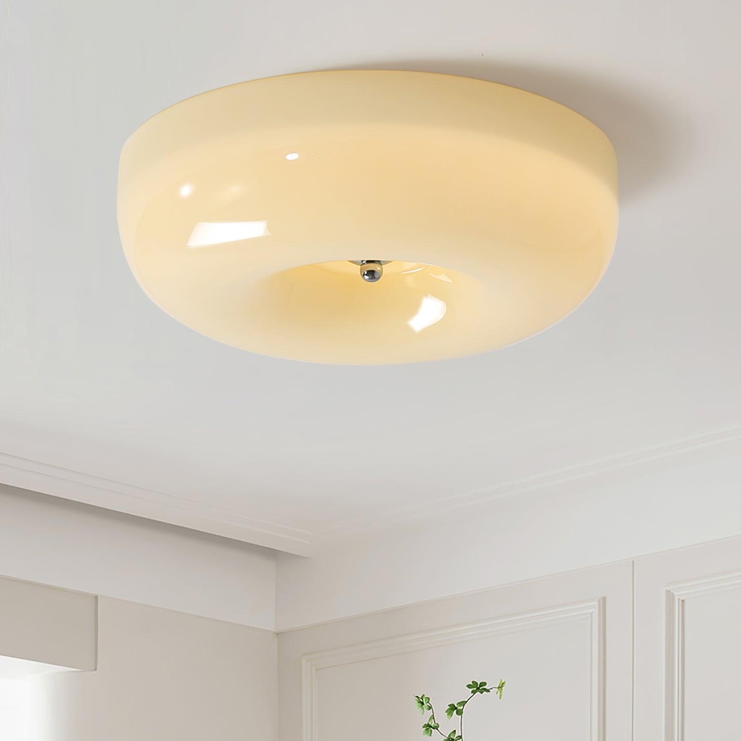 Ceiling Lamp Milk Glass 32|46 cm | Glass Globe with Silver Accent | Dimmable Ceiling Light Warm White - Lamylie