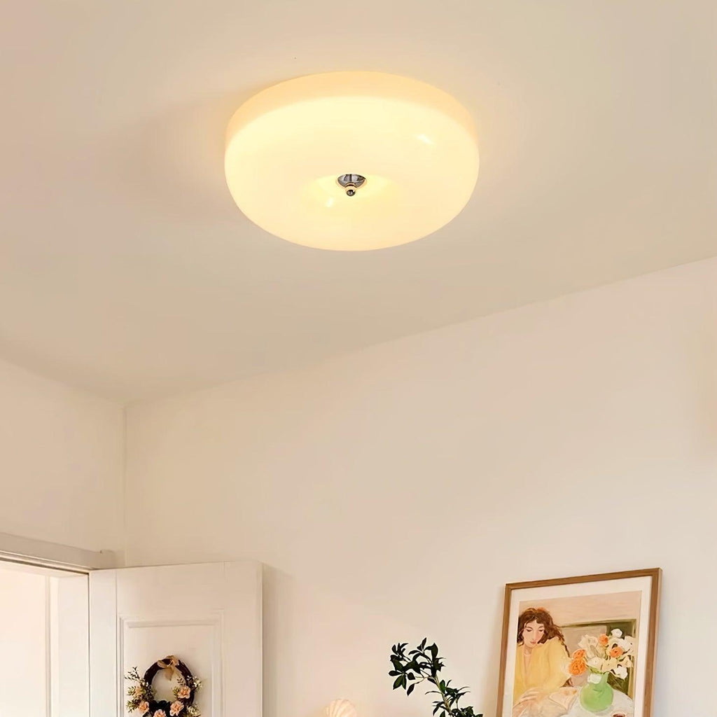 Ceiling Lamp Milk Glass 32|46 cm | Glass Globe with Silver Accent | Dimmable Ceiling Light Warm White - Lamylie