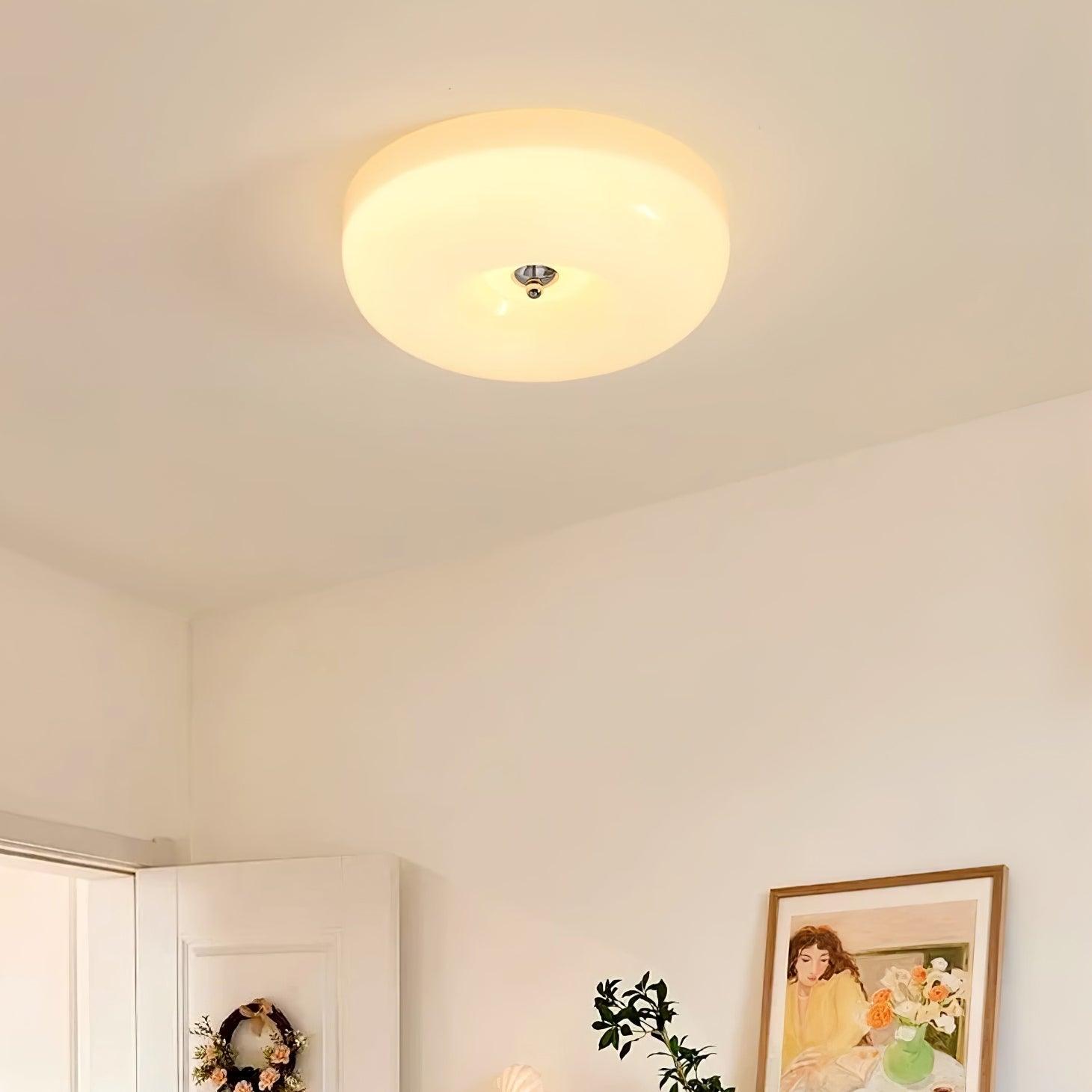 Ceiling Lamp Milk Glass 32|46 cm | Glass Globe with Silver Accent | Dimmable Ceiling Light Warm White - Lamylie