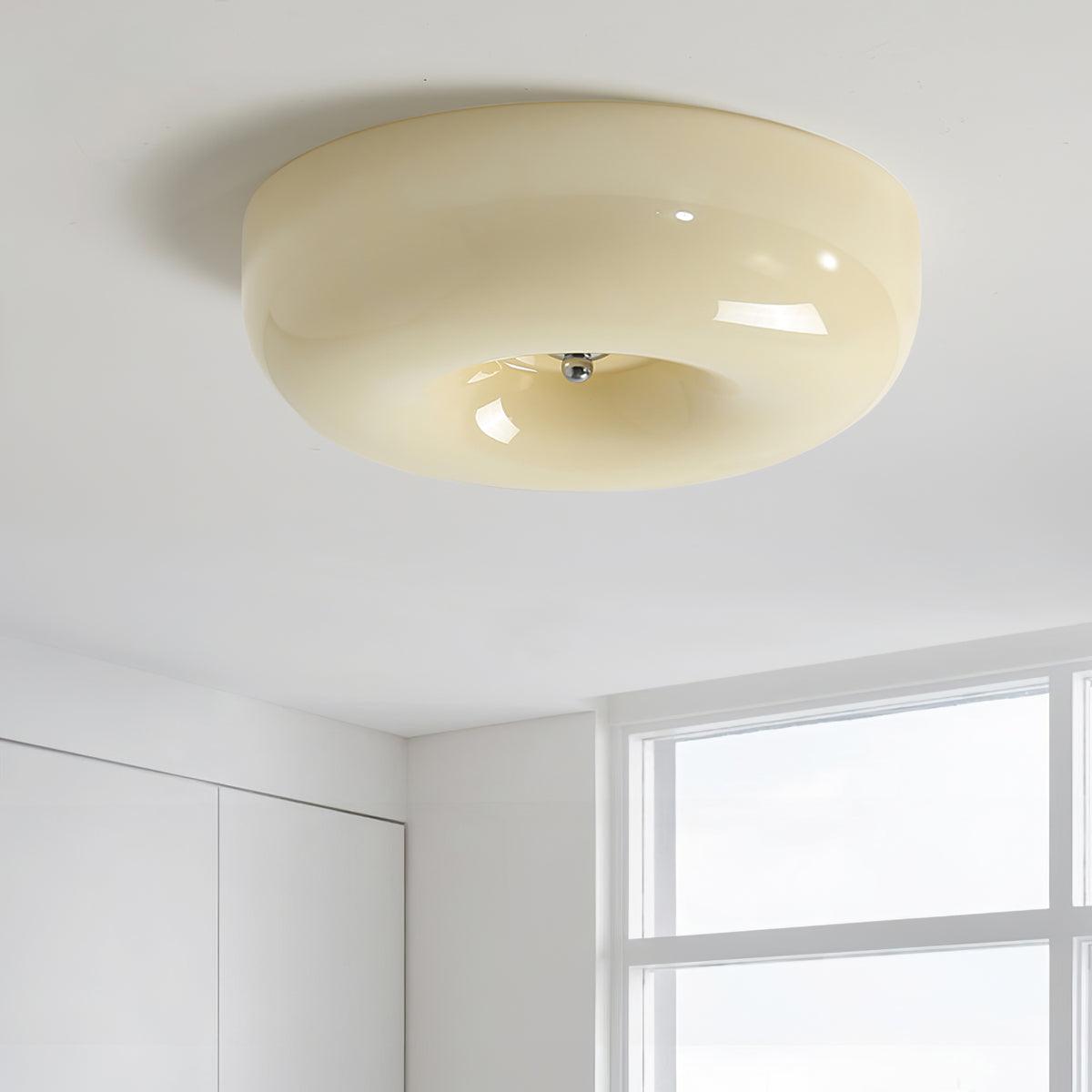 Ceiling Lamp Milk Glass 32|46 cm | Glass Globe with Silver Accent | Dimmable Ceiling Light Warm White - Lamylie