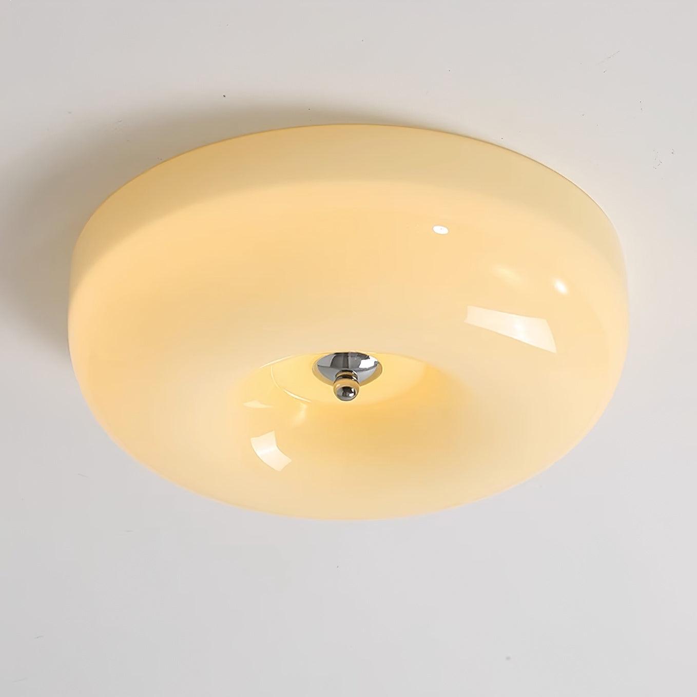 Ceiling Lamp Milk Glass 32|46 cm | Glass Globe with Silver Accent | Dimmable Ceiling Light Warm White - Lamylie