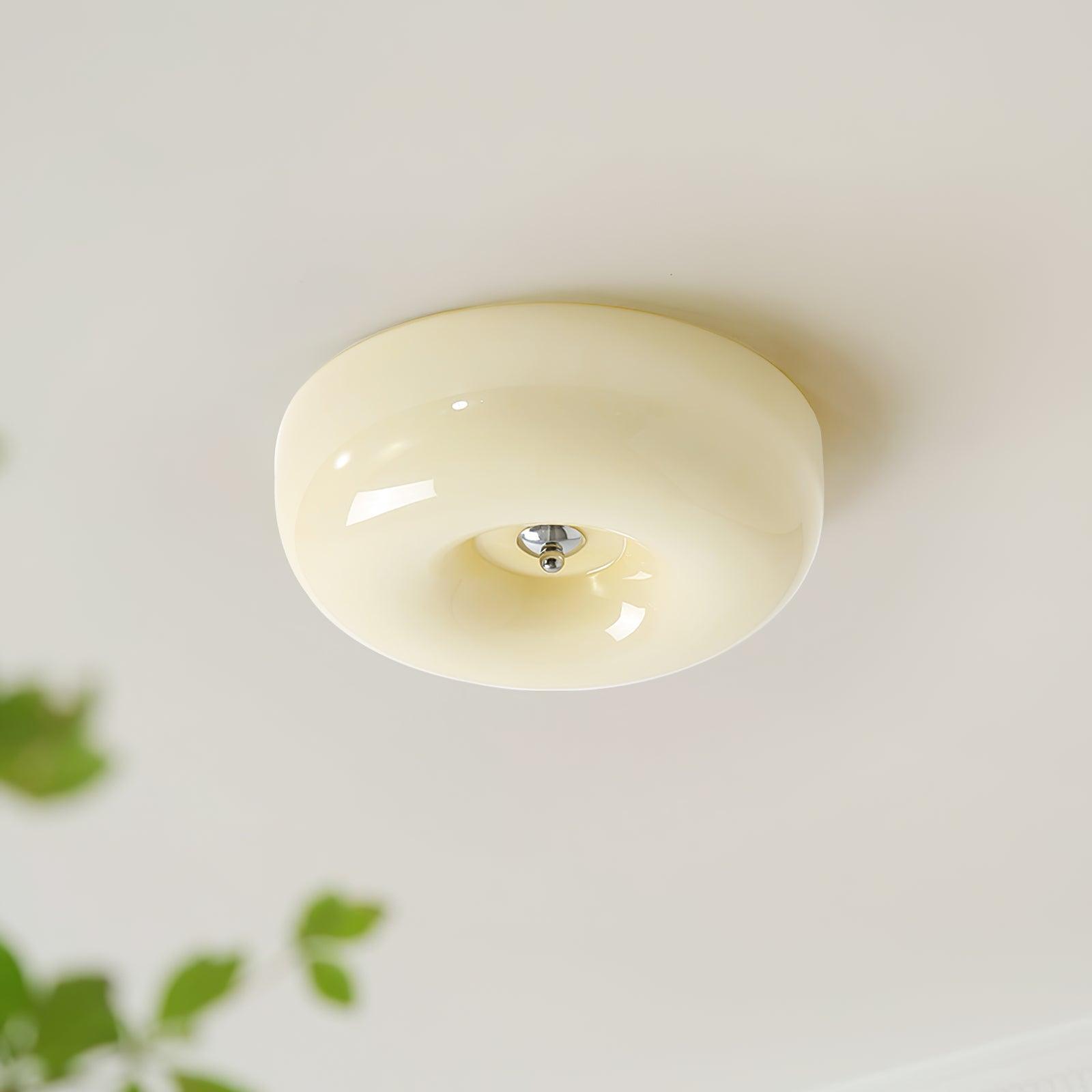 Ceiling Lamp Milk Glass 32|46 cm | Glass Globe with Silver Accent | Dimmable Ceiling Light Warm White - Lamylie