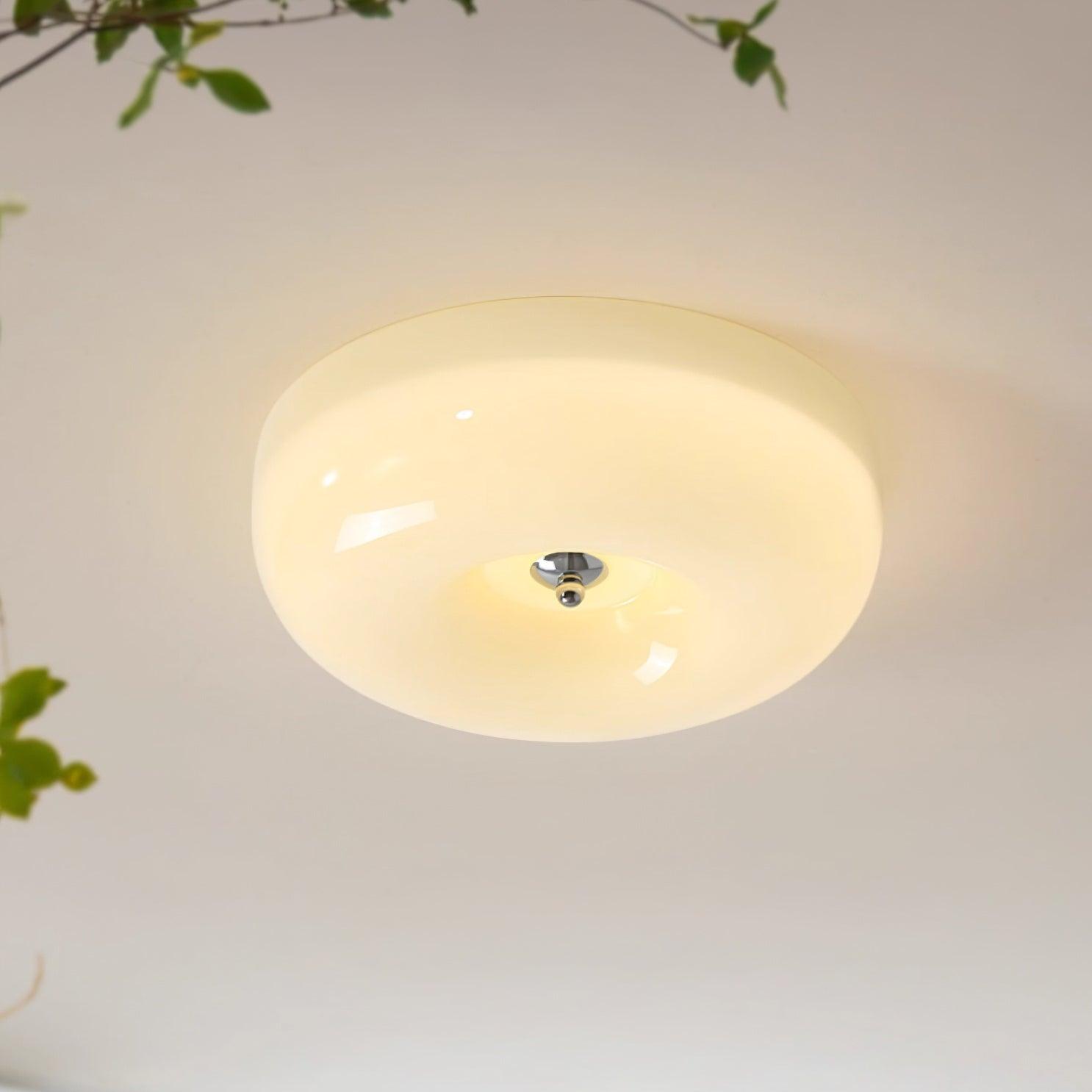 Ceiling Lamp Milk Glass 32|46 cm | Glass Globe with Silver Accent | Dimmable Ceiling Light Warm White - Lamylie
