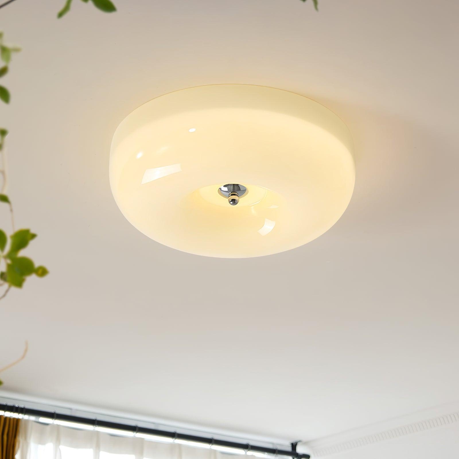 Ceiling Lamp Milk Glass 32|46 cm | Glass Globe with Silver Accent | Dimmable Ceiling Light Warm White - Lamylie