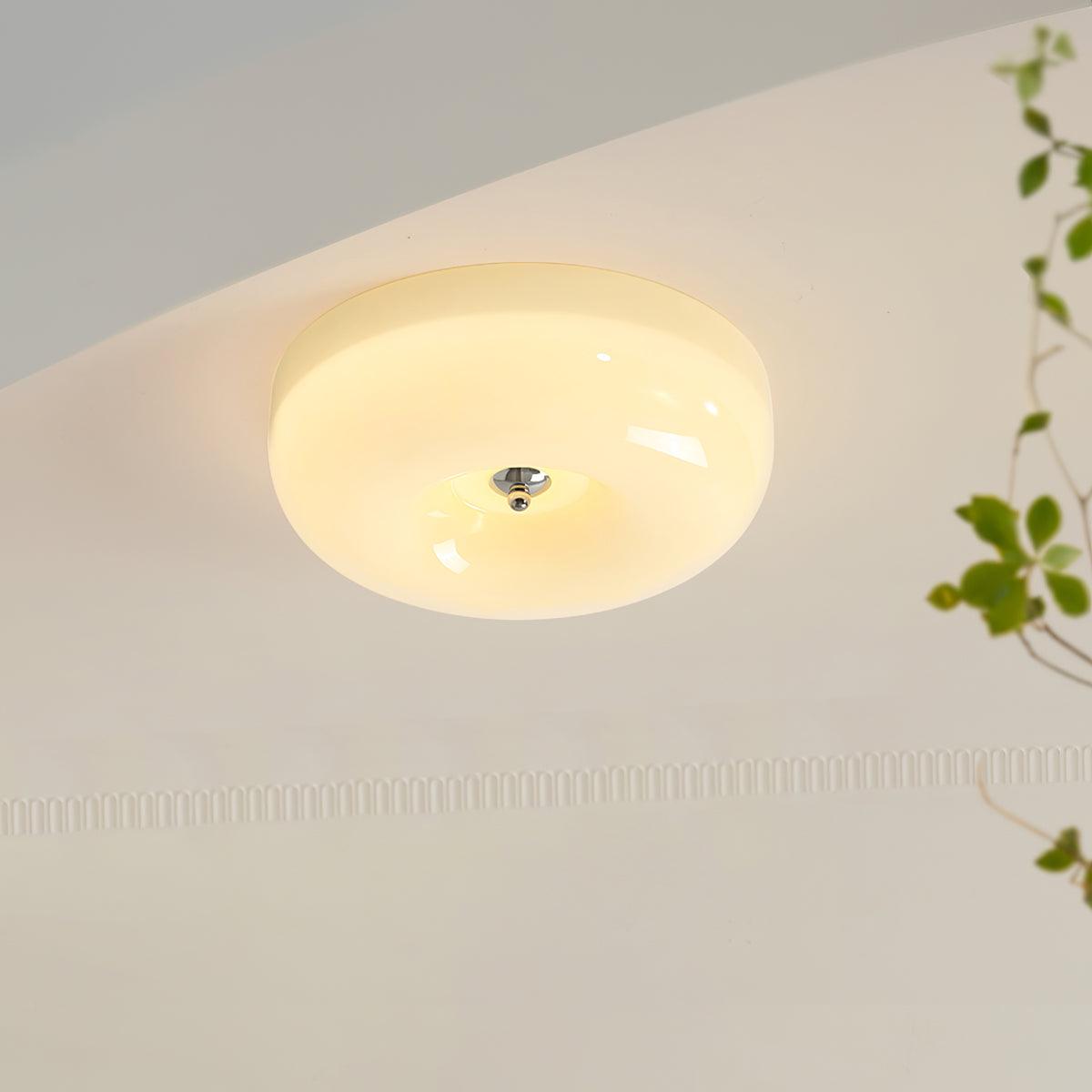 Ceiling Lamp Milk Glass 32|46 cm | Glass Globe with Silver Accent | Dimmable Ceiling Light Warm White - Lamylie
