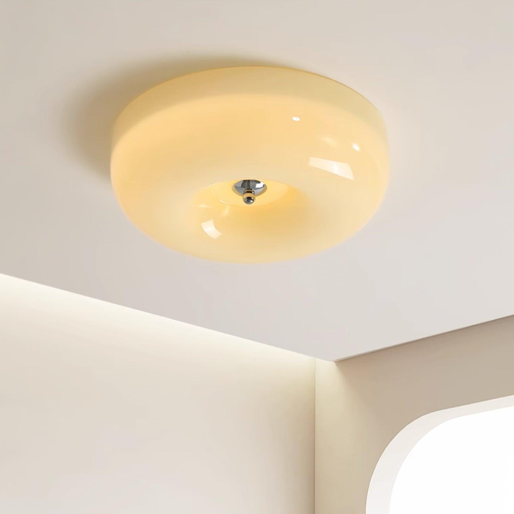 Ceiling Lamp Milk Glass 32|46 cm | Glass Globe with Silver Accent | Dimmable Ceiling Light Warm White - Lamylie
