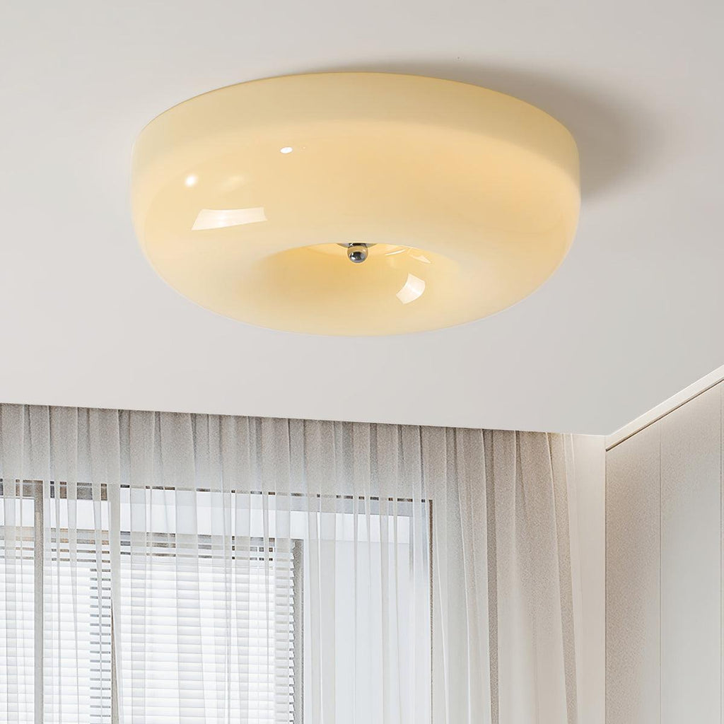 Ceiling Lamp Milk Glass 32|46 cm | Glass Globe with Silver Accent | Dimmable Ceiling Light Warm White - Lamylie