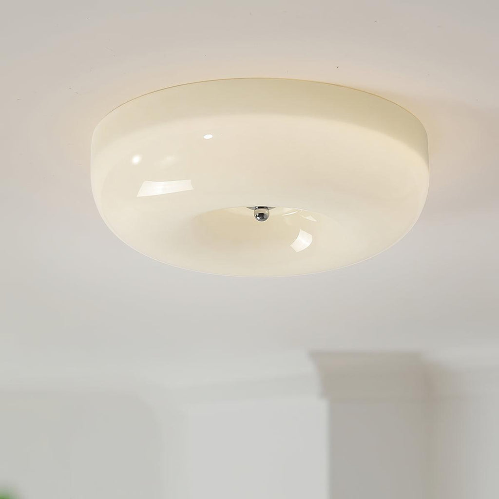 Ceiling Lamp Milk Glass 32|46 cm | Glass Globe with Silver Accent | Dimmable Ceiling Light Warm White - Lamylie