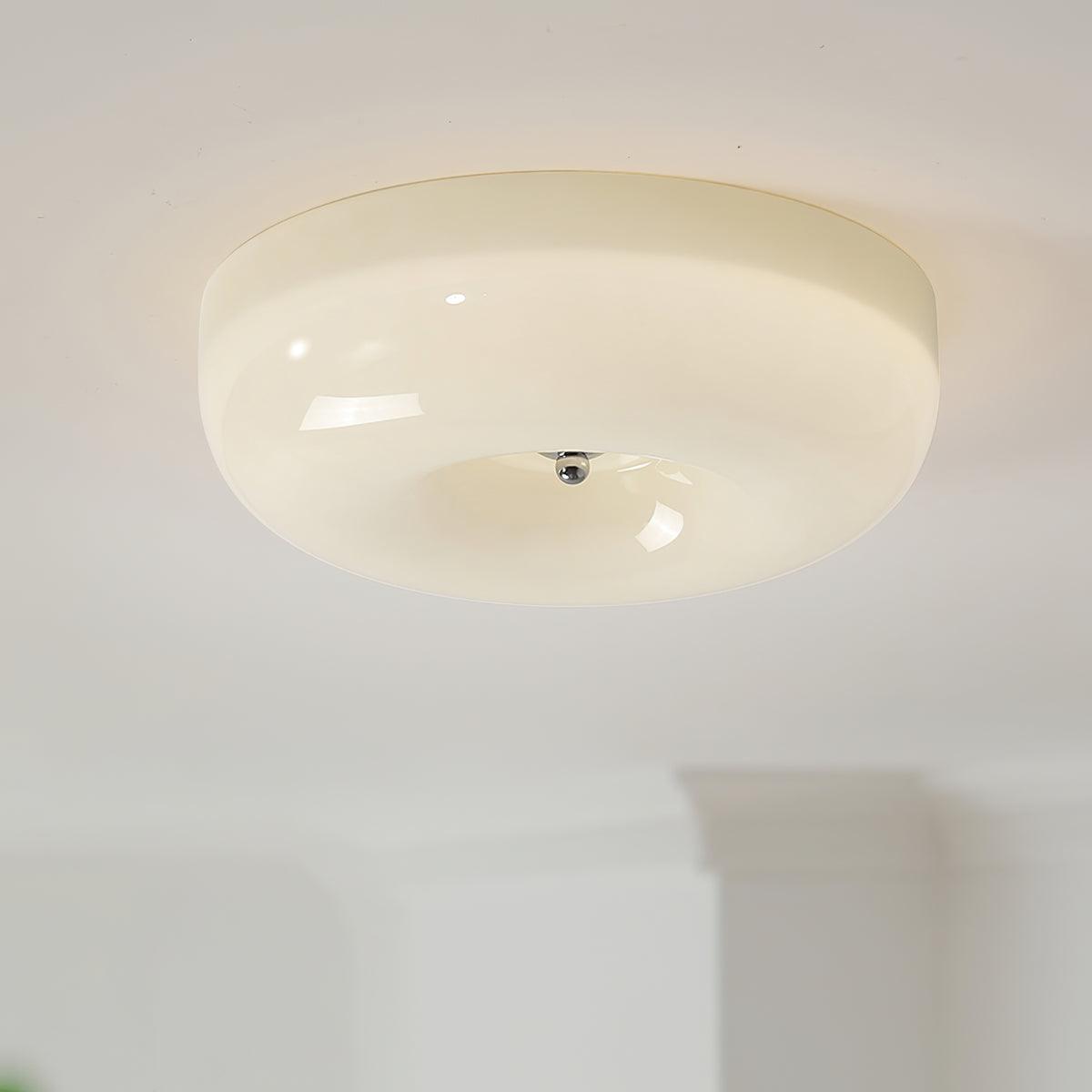 Ceiling Lamp Milk Glass 32|46 cm | Glass Globe with Silver Accent | Dimmable Ceiling Light Warm White - Lamylie