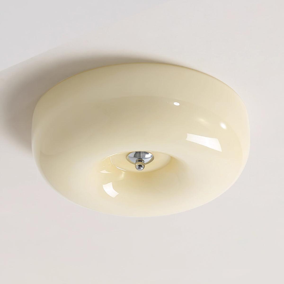 Ceiling Lamp Milk Glass 32|46 cm | Glass Globe with Silver Accent | Dimmable Ceiling Light Warm White - Lamylie