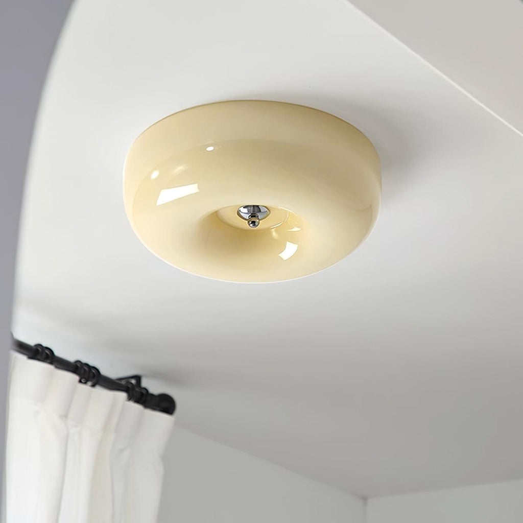 Ceiling Lamp Milk Glass 32|46 cm | Glass Globe with Silver Accent | Dimmable Ceiling Light Warm White - Lamylie