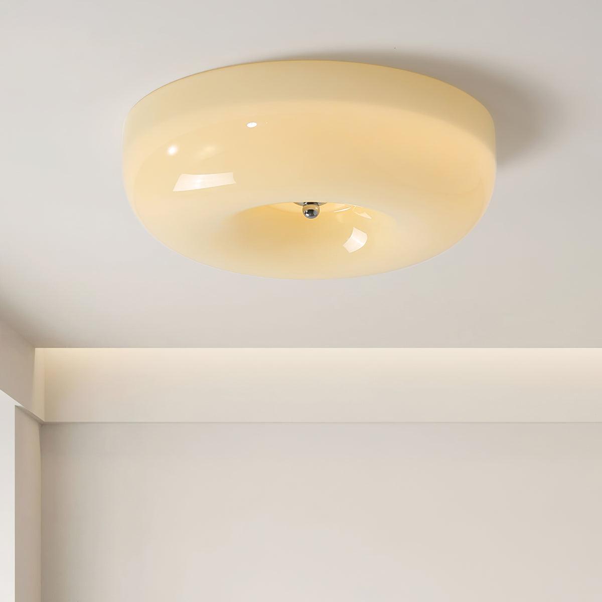 Ceiling Lamp Milk Glass 32|46 cm | Glass Globe with Silver Accent | Dimmable Ceiling Light Warm White - Lamylie