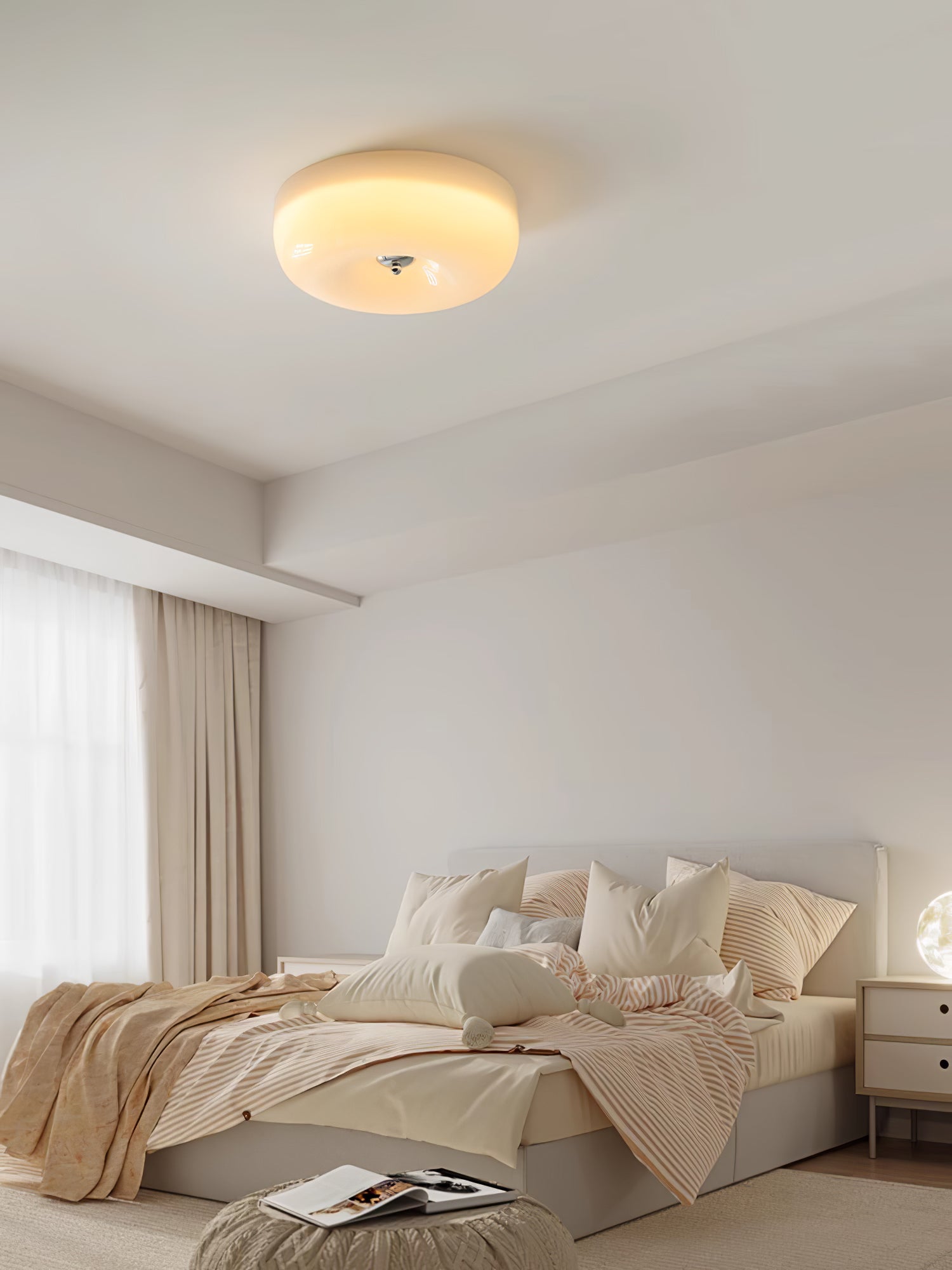 Ceiling Lamp Milk Glass 32|46 cm | Glass Globe with Silver Accent | Dimmable Ceiling Light Warm White - Lamylie
