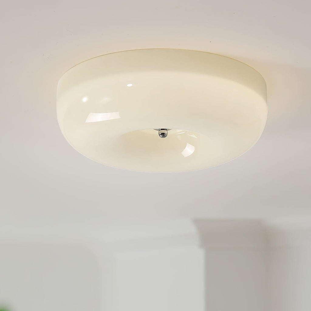 Ceiling Lamp Milk Glass 32|46 cm | Glass Globe with Silver Accent | Dimmable Ceiling Light Warm White - Lamylie