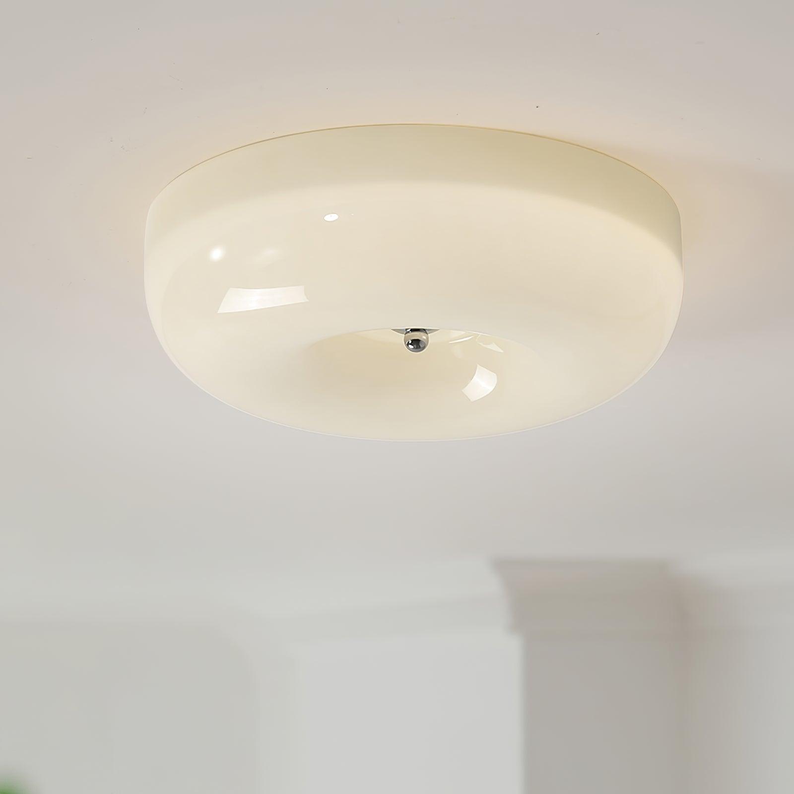Ceiling Lamp Milk Glass 32|46 cm | Glass Globe with Silver Accent | Dimmable Ceiling Light Warm White - Lamylie