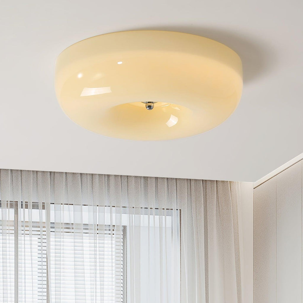 Ceiling Lamp Milk Glass 32|46 cm | Glass Globe with Silver Accent | Dimmable Ceiling Light Warm White - Lamylie