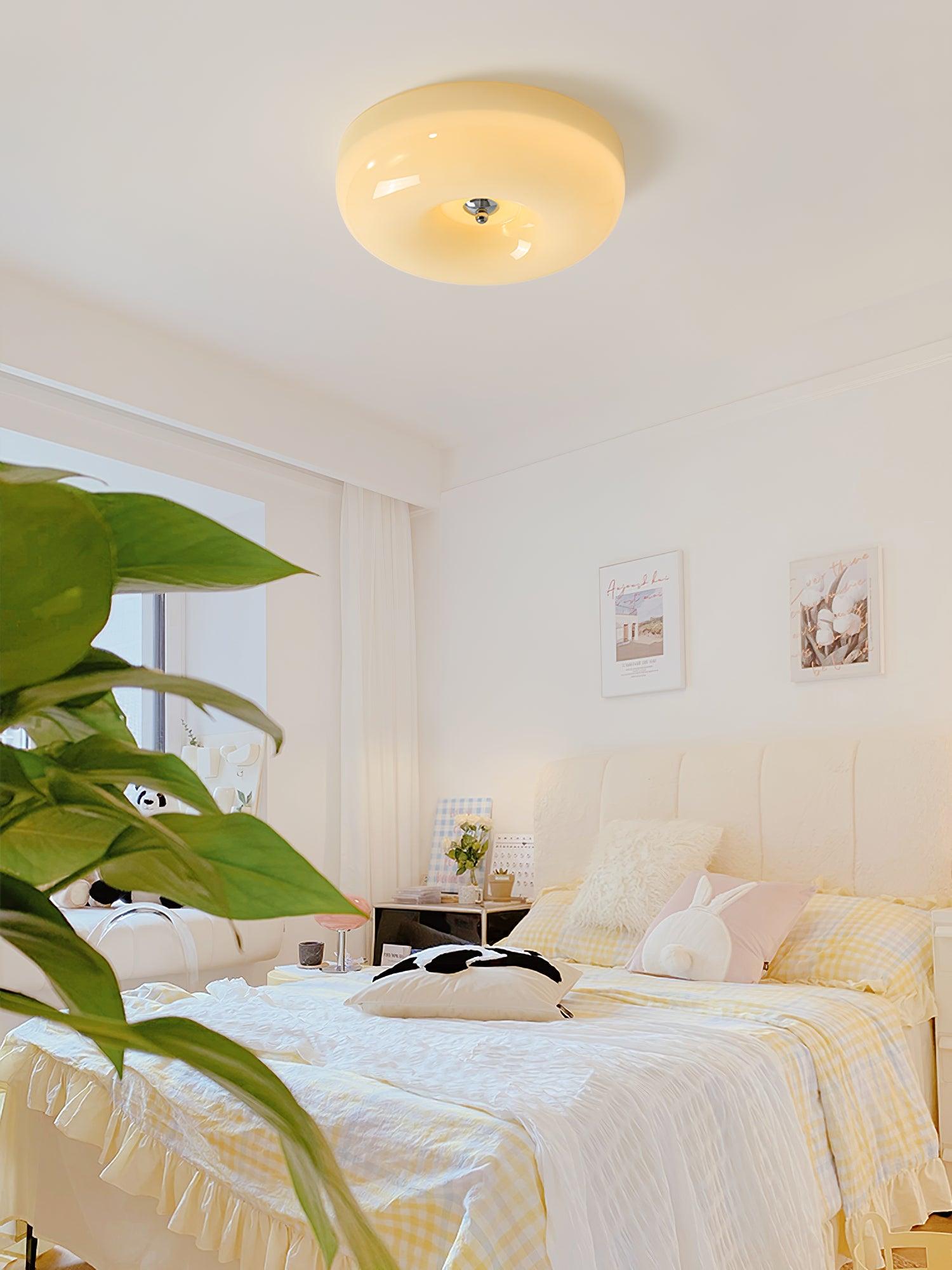 Ceiling Lamp Milk Glass 32|46 cm | Glass Globe with Silver Accent | Dimmable Ceiling Light Warm White - Lamylie