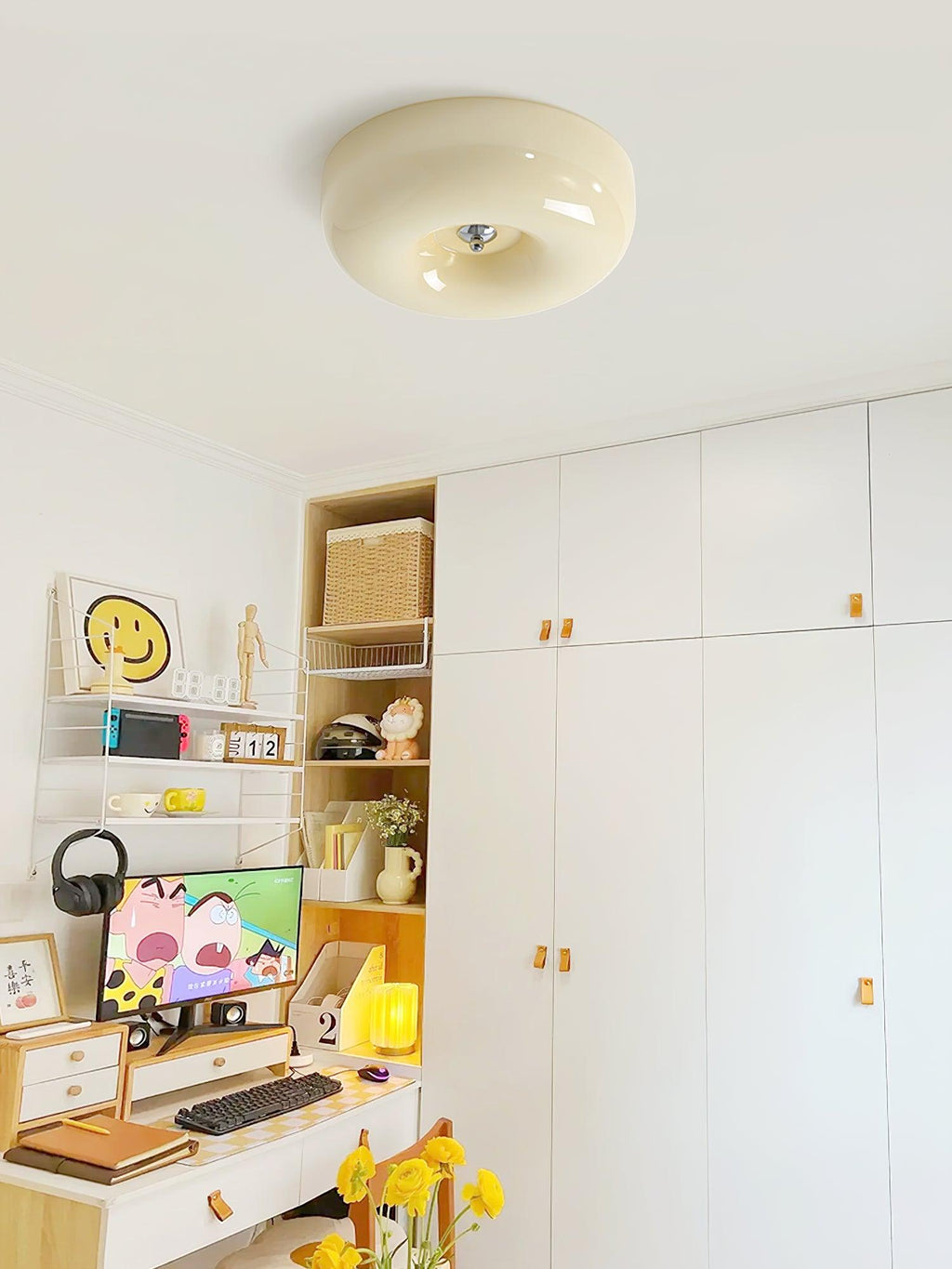 Ceiling Lamp Milk Glass 32|46 cm | Glass Globe with Silver Accent | Dimmable Ceiling Light Warm White - Lamylie