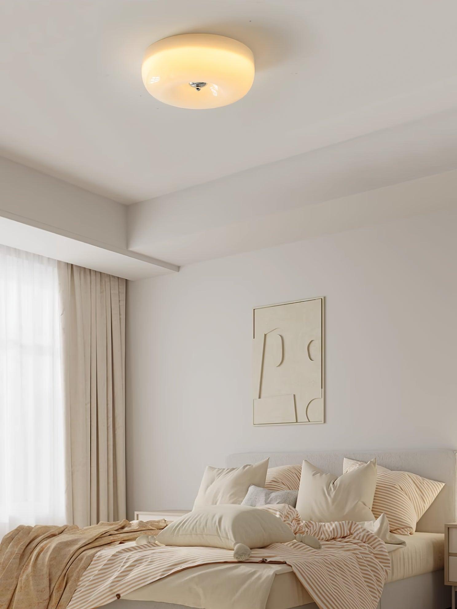 Ceiling Lamp Milk Glass 32|46 cm | Glass Globe with Silver Accent | Dimmable Ceiling Light Warm White - Lamylie