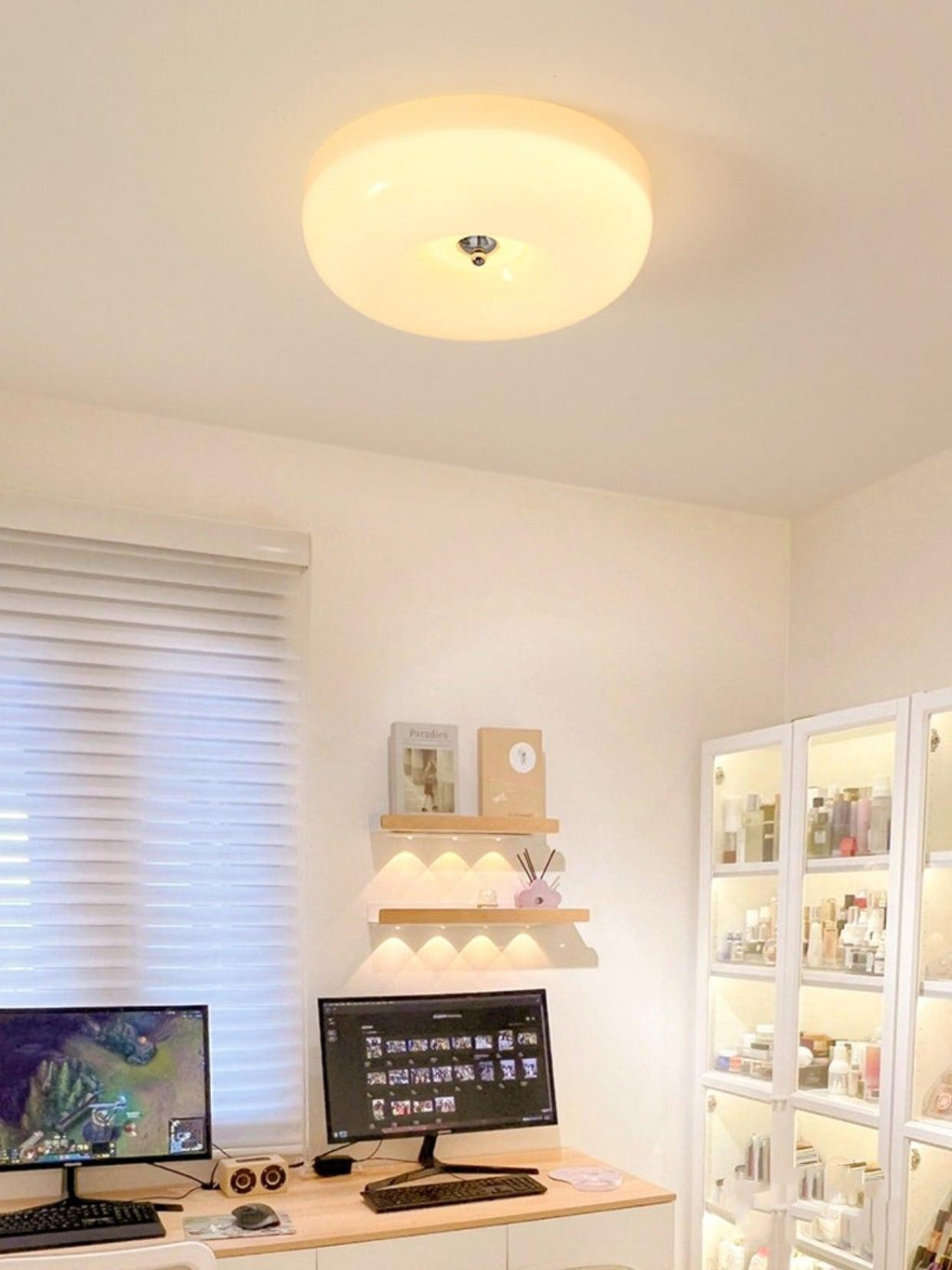 Ceiling Lamp Milk Glass 32|46 cm | Glass Globe with Silver Accent | Dimmable Ceiling Light Warm White - Lamylie