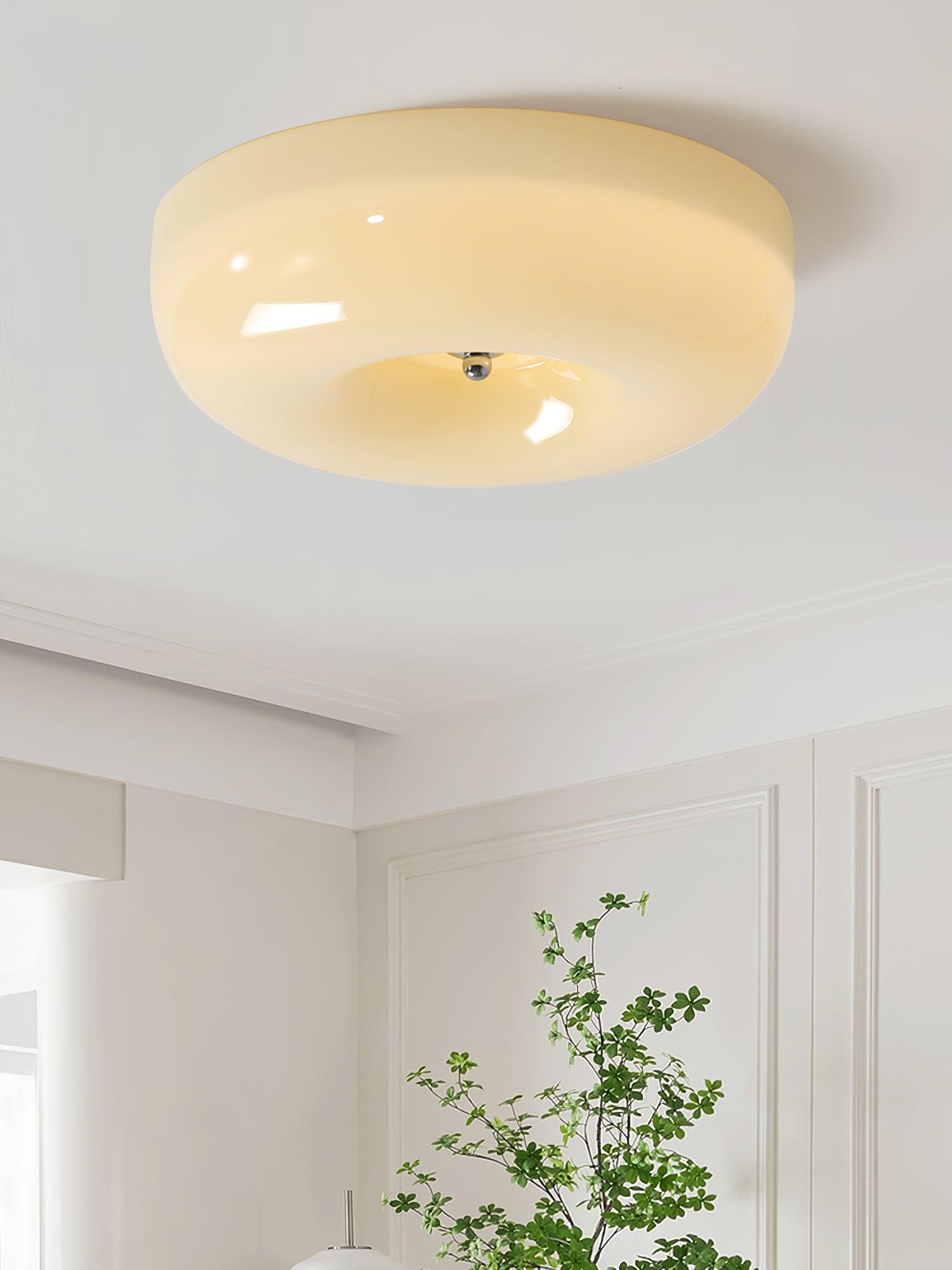 Ceiling Lamp Milk Glass 32|46 cm | Glass Globe with Silver Accent | Dimmable Ceiling Light Warm White - Lamylie