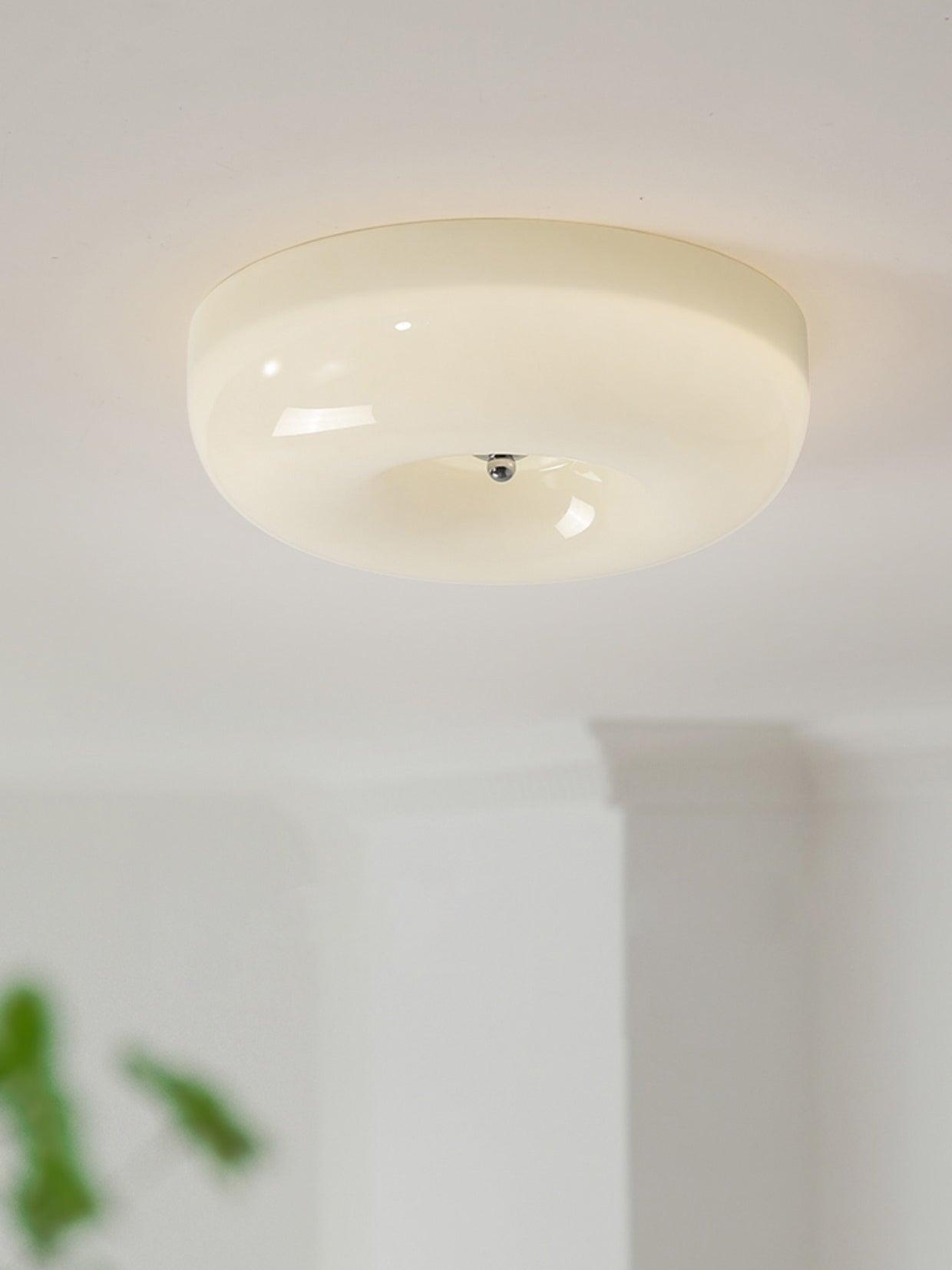 Ceiling Lamp Milk Glass 32|46 cm | Glass Globe with Silver Accent | Dimmable Ceiling Light Warm White - Lamylie