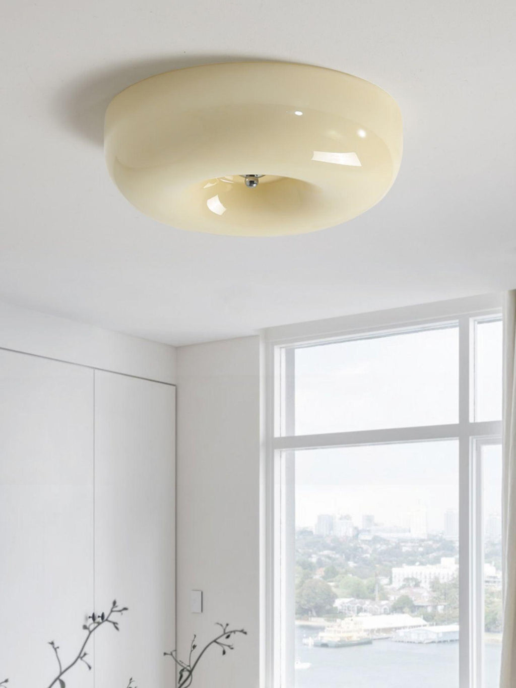 Ceiling Lamp Milk Glass 32|46 cm | Glass Globe with Silver Accent | Dimmable Ceiling Light Warm White - Lamylie