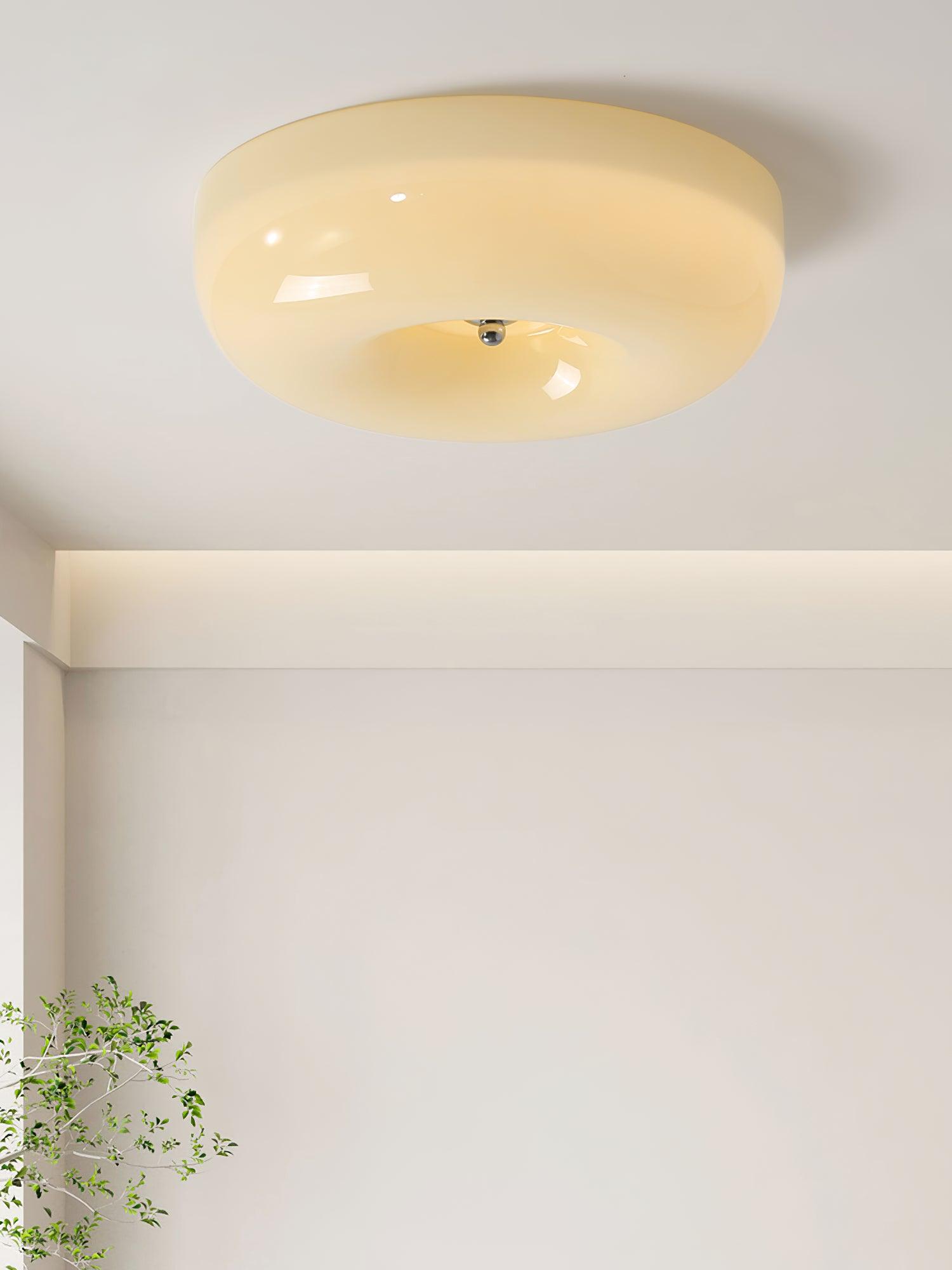 Ceiling Lamp Milk Glass 32|46 cm | Glass Globe with Silver Accent | Dimmable Ceiling Light Warm White - Lamylie