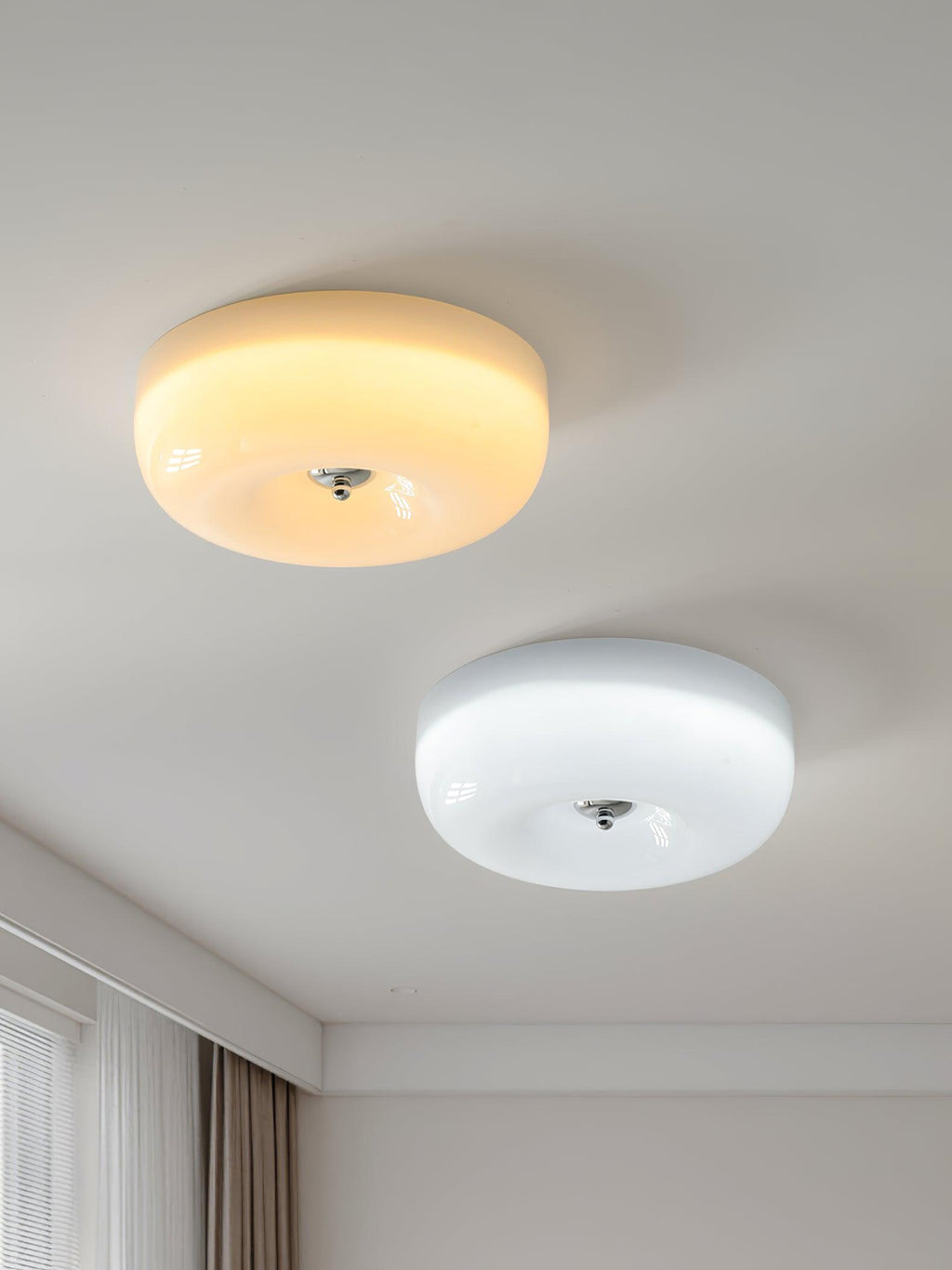 Ceiling Lamp Milk Glass 32|46 cm | Glass Globe with Silver Accent | Dimmable Ceiling Light Warm White - Lamylie